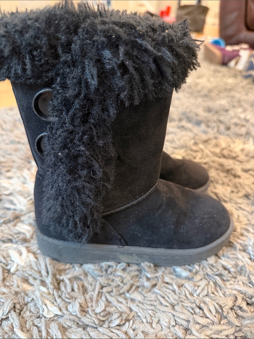 SO Kids Black Faux-Suede Boots with Plush Cuff